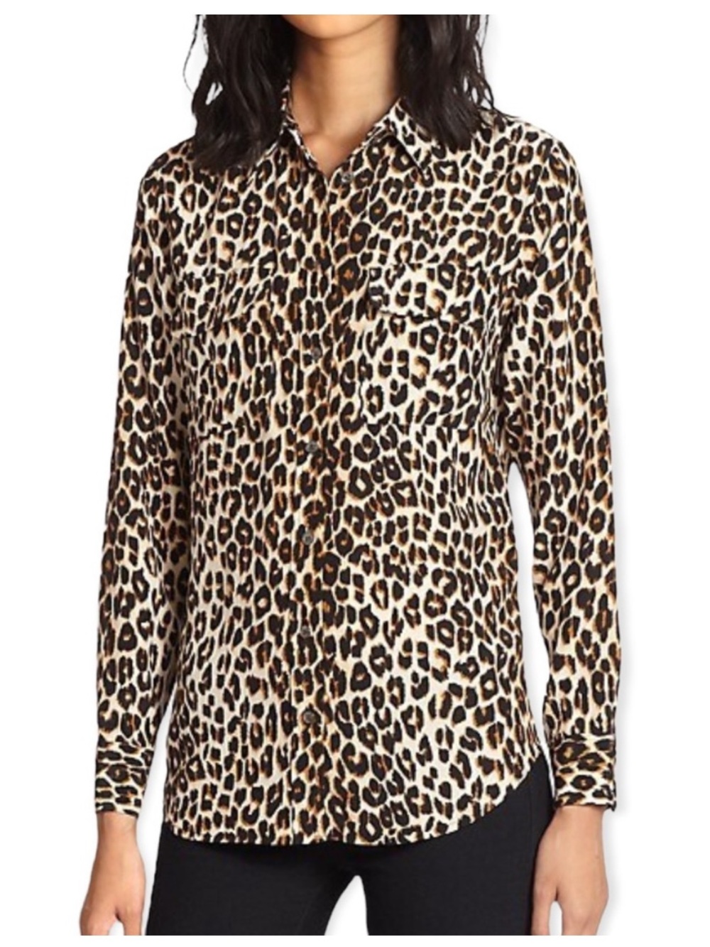 Equipment Leopard-Print Silk Button-Down Blouse - Brown/Black